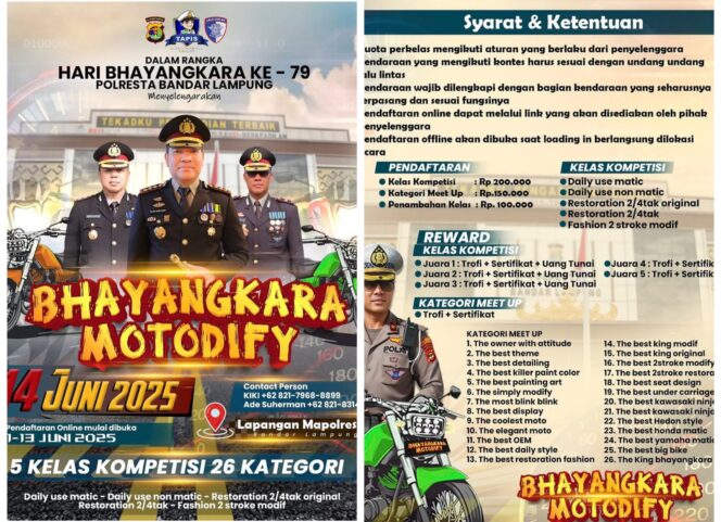 
					Polresta Bandar Lampung Gelar Lomba Kontes Modifikasi Motor, Peringati Hari Bhayangkara ke-79 Tahun 2025