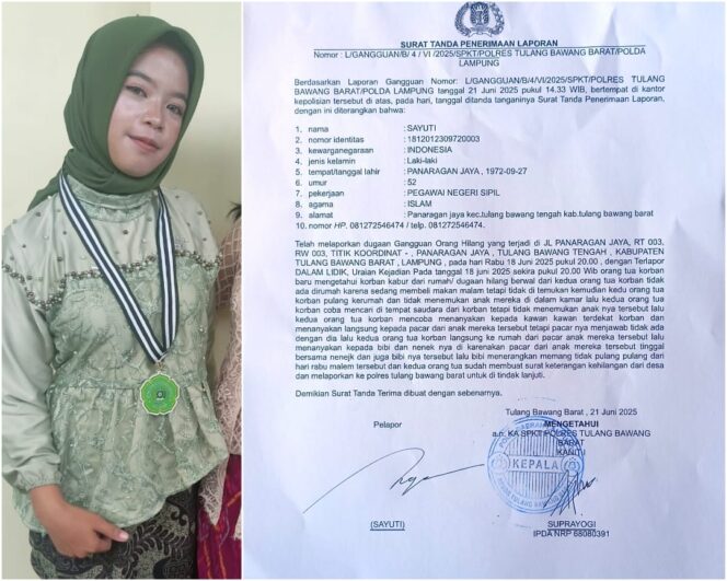 
					Tiba-tiba Menghilang : Gadis Asal Panaragan Jaya Diduga Dibawa Kabur Pria Kabupaten Tetangga, Keluarga Lapor Polisi