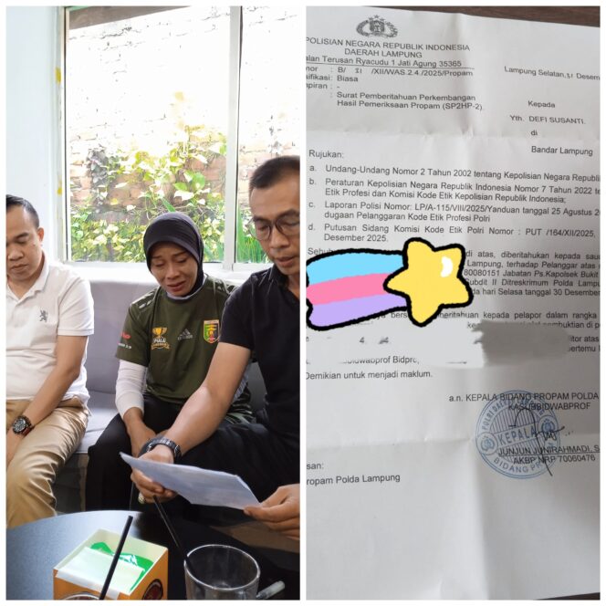 
					Apresiasi Bid Propam Polda Lampung, Bintang 11 Nusa Law Pertanyakan Sanksi Kode Etik Mantan Suami Defi