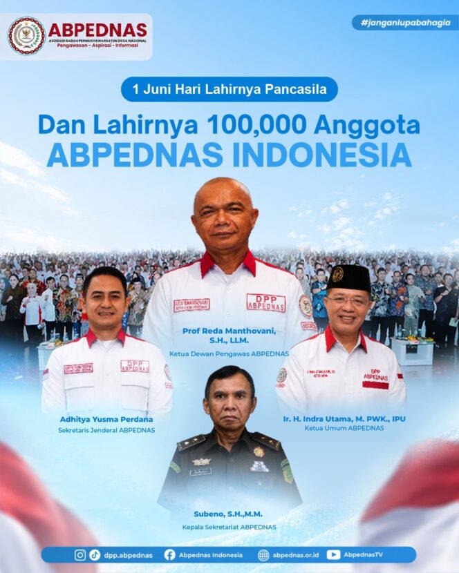 
					ABPEDNAS Cetak Sejarah, Berhasil Capai 100 Ribu Anggota Pada Hari Lahir Pancasila 2026