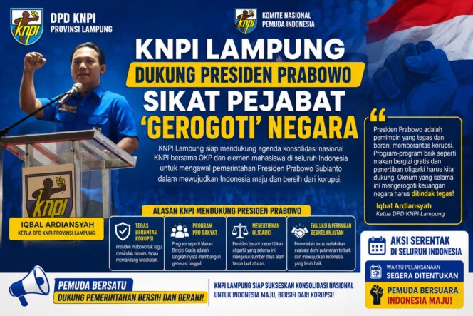 
					KNPI Lampung Dukung Presiden Prabowo Tindak Oknum Pejabat ‘Gerogoti’ Keuangan Negara