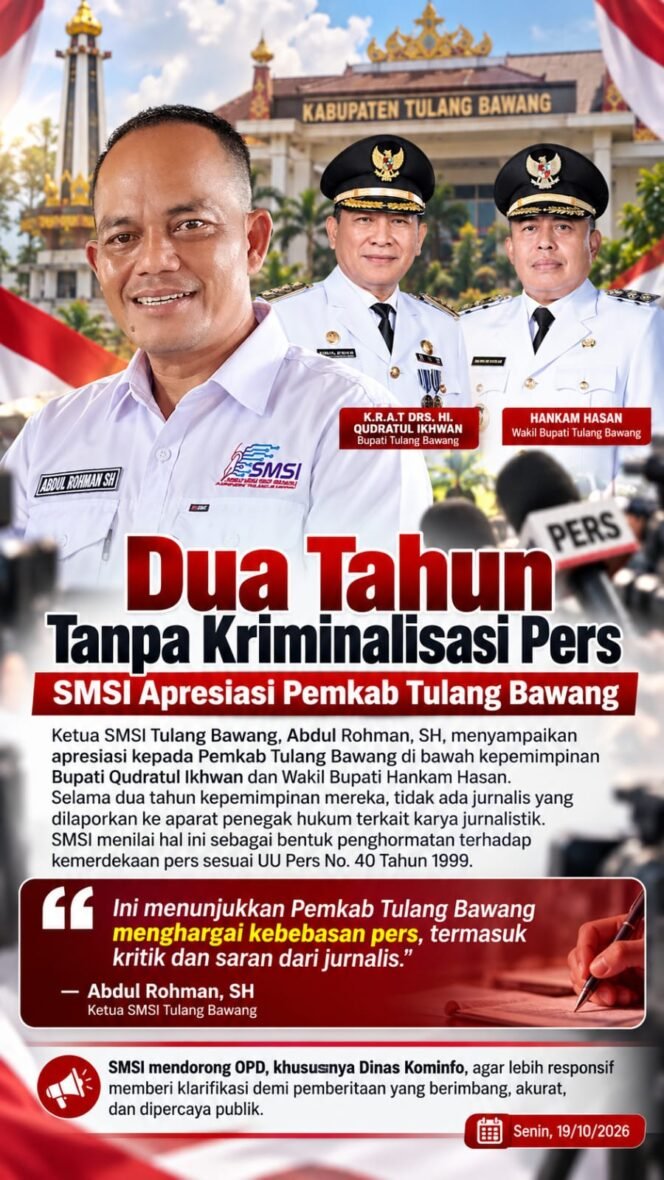 
					SMSI Apresiasi Pemkab Tulang Bawang, Dukung Kebebasan Pers yang Profesional dan Bertanggung Jawab