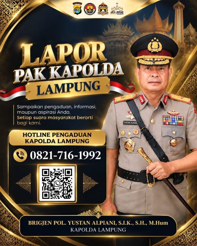 
					Polda Lampung Buka Hotline “Lapor Pak Kapolda”, Warga Bisa Sampaikan Aduan dan Aspirasi